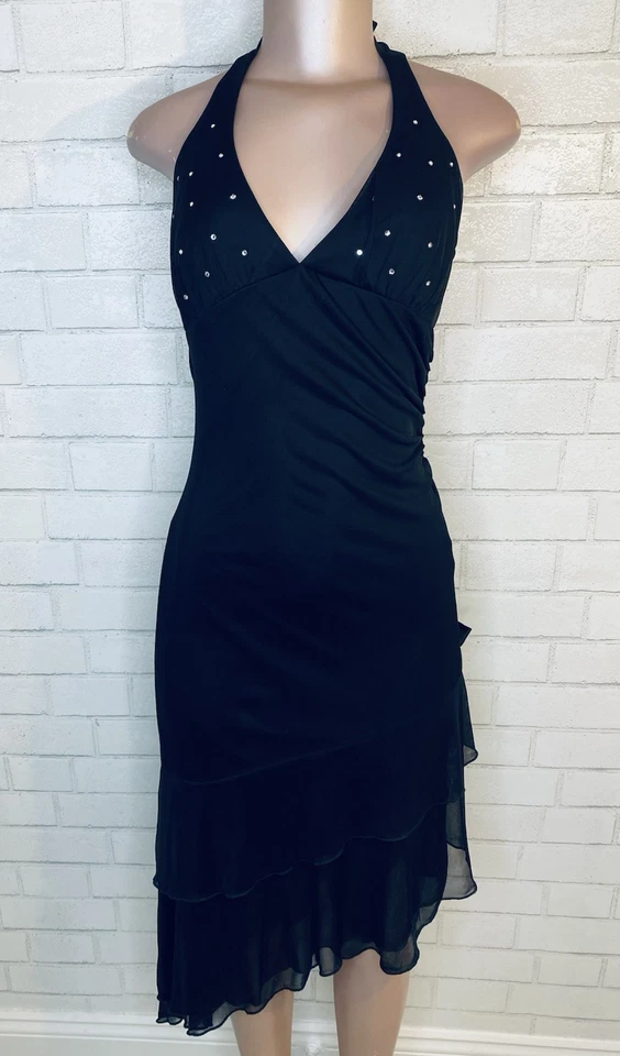 Vestido de formatura formal preto vintage anos 90 Y2K alto baixo assimétrico fada caprichoso M - Imagem 1 de 4