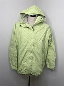 L.L. Bean Coat Womens 1X Plus Light Green Nylon Jacket Hooded Rain Drawstring - Picture 1 of 13
