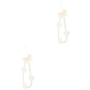 2 Count Pearl Phone Lanyard Bow Charm White Chain Cell Holder Mobile - Zdjęcie 1 z 12