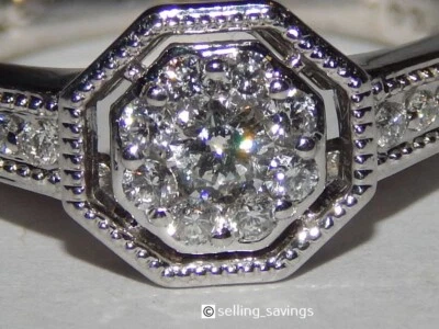 ANILLO BANDA MILGRAIN RACIMO HALO DIAMANTES ORO BLANCO 14K TALLA 5,25 - 3,3 GRAMOS Foto 1 de 4