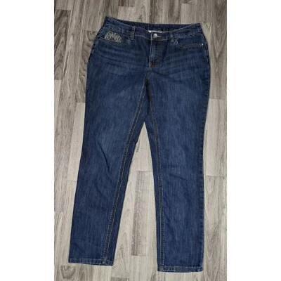 Pantalones de mezclilla azul con pedrería bordados Christopher & Banks para mujer talla 6 Foto 1 de 4