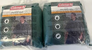 2 NEW Coleman Adult EVA Waterproof Lightweight Rain Ponchos sealed Green Lot! - Picture 1 of 3