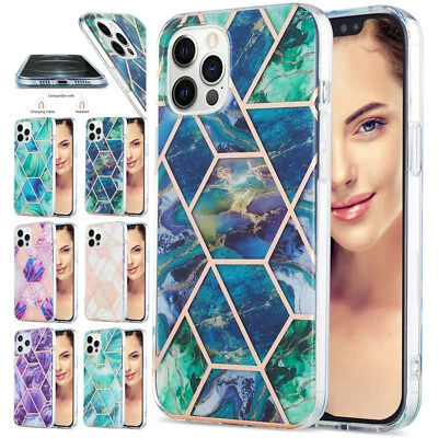 Funda blanda a prueba de golpes TPU mármol para iPhone 16 15 14 13 12 11 Pro Max 8 XR Foto 1 de 4