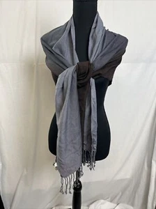 Collezione Diciotto Sciarpa Rayon Frange 68" x 19" Grigio Marrone Ombre - Foto 1 di 2