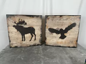 Nature Wildlife 2 Piece Wall Art Owl Elk - Picture 1 of 7
