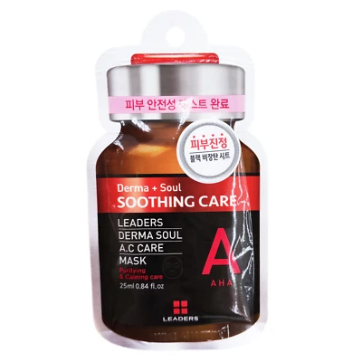 10 Sheets/Leaders Derma + Soul A.C Care Mask 25ml/Calming/Sebum/Wrinkle/Black - Image 1 of 4