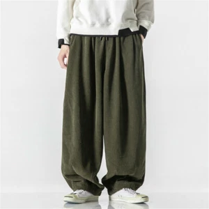 Men Baggy Corduroy Pants KungFu Trousers Casual Harem Bottoms Hip Hop Loose Soft - Picture 1 of 17