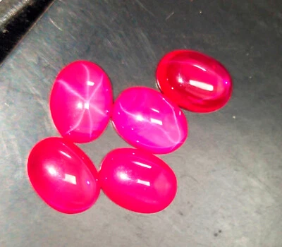 Star Ruby Six Rays Oval Shape Cabochon Loose Gemstone 8.80 Cts 5 Pcs - Image 1 of 4