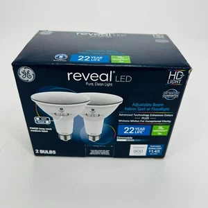 GE Reveal 12W 75w 2pk Long Neck LED Light Bulbs Dimable Flood 900 ADJUSTABLE - Picture 1 of 4