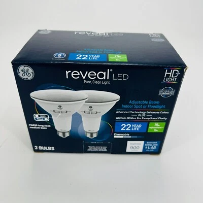 GE Reveal 12W 75w 2pk Long Neck LED Light Bulbs Dimable Flood 900 ADJUSTABLE - Image 1 of 4
