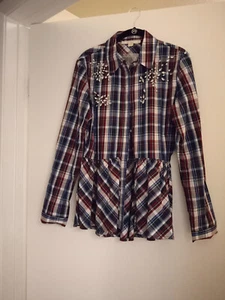 Boston Proper karierte verzierte Schößchen Bluse Größe 8 brandneu - Bild 1 von 5