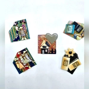 Lot of 5 90's Book House Woman Pins By Lucinda Lapel Pin Resin Brooch Pinback - Picture 1 of 7