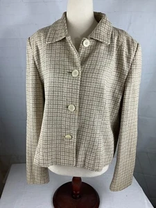 Women’s Orvis Button-Front Tweed Blazer Jacket Size 16 Tan White Career Office - Picture 1 of 5