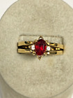 Gold Tone Red & Clear Crystal Reversible Flip Ring Size 10.5