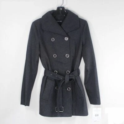 NWT Nine West Women's Wool Blend Belted Double Breasted Trench Coat Gray Siz M L - Image 1 of 4