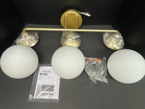 NEW Hunter Hepburn 3 Light Vanity Brushed Gold Frosted Glass Wall Mount Only - Picture 1 of 11