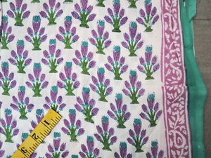 Cotton Fabric India Block Print Floral Purple Green Teal Blue White Ivory BTY - Bild 1 von 9