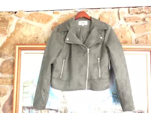 Giacca Moto BB Dakota Steve Madden Donna Ecopelle Scamosciata Grande Nuova con etichette Verde Oliva - Foto 1 di 12