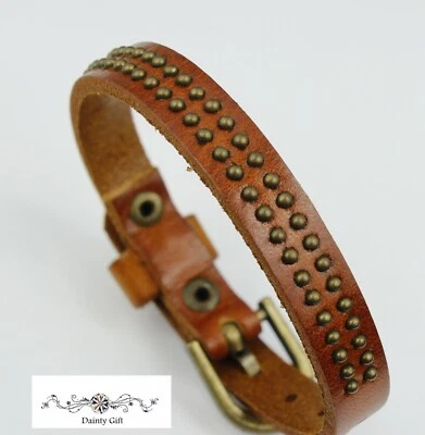 Pulsera/brazalete pulsera de cuero genuino remache vintage de moda punk 6,5-8,3" Foto 1 de 4