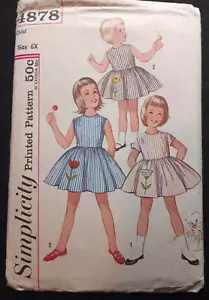Abito bambina bambina vintage retrò anni 60 gonna intera transfer taglia 6X semplicità 4878 - Foto 1 di 2