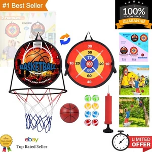 Birthday Gift 2-in-1 Kids Basketball Hoop & Dart Board - Indoor & Outdoor Fun - Picture 1 of 8