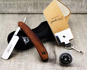 Vintage Style Cut Throat Razor With XXL Sharping Leather Strop & Paste For Men's - Picture 1 of 4