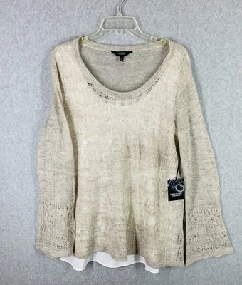 Simply Vera Wang XL Oatmeal Knit Sweater Twofer Layered Boho Chic Preppy NWT - Image 1 of 4