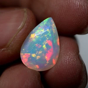4.4 Cts 15.6x10.8 MM Natural AAA Green Red Fire Ethiopian Opal Faceted Pear - Picture 1 of 9