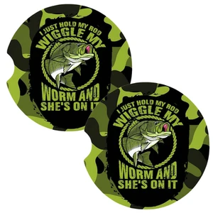 I Just Hold My Rod Green Camo Fishing Coasters for Car Cup Holders Set of 2 - Imagen 1 de 1