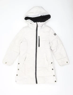 DKNY Jeans Girls White Hooded Long Puffer Jacket Coat 7-8 Years Winter - Image 1 of 4