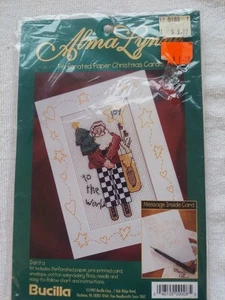 Vintage Alma Lynne Cross-stitch Christmas Card Santa Bucilla 1997 - Picture 1 of 3