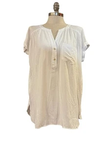 Rose & Olive Woman’s Blouse White Cap Sleeve Henley Popover Top Size XL New - Picture 1 of 12