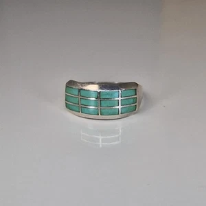 Navajo Ring Size N 1/2 Sterling Silver 925 Turquoise Inlay Small Native American - Picture 1 of 15