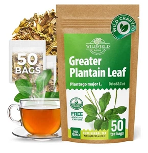 Té Wildfield hoja ancha hoja de plátano hierba (Plantago Majoris Folia) 50 bolsitas de té - Imagen 1 de 7