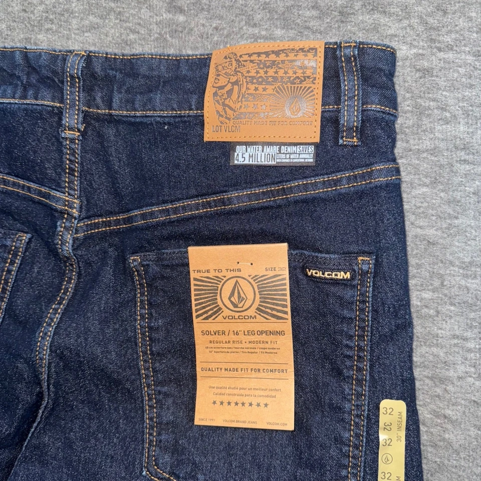 Volcom Mens Solver Modern Straight Stretch Denim Blue Jeans Dark Wash 32x30 NEW - Image 1 of 4