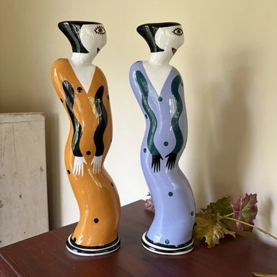 Pair of Paloma Picasso Cubism Style Women Figure Candle Holders Signed - Image 1 of 4