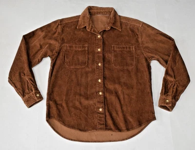 Camisa Vintage Talla M Años 70 Marrón Chocolate Pesado Pana Cuello Top Foto 1 de 4