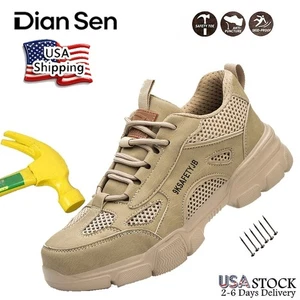 Men Steel Toe Safety Work Shoes for Outdoor All-Season Casual Hiking Shoes Beige - Picture 1 of 21