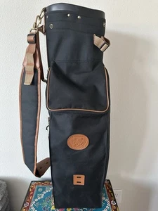 MacGregor Vintage Cart Golf Bag 4 Way Black Brown Leather Trim + Rain Cover - Picture 1 of 8