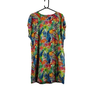 next women dress multicoloured print short sleeve knee length round neck size 12 - Picture 1 of 9