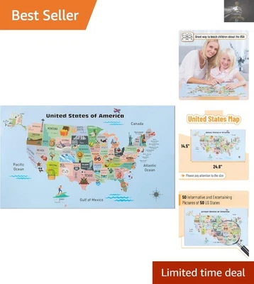 Веселая и образовательная детская карта 24,6 x 14,5 дюйма - идеально подходит для класса или дома - Изображение 1 из 4