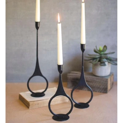 Set of 3 Iron Taper Candle Holders with Ring Detail – Hand-Forged Rustic Decor - Image 1 of 4