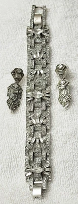 Stella & Dot 7" Casablanca Rhinestone Silvertone Bracelet Dangle Drop Earrings  - Photo 1/4