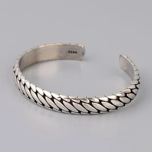 925 Sterling Silver Vintage Open Bangle Handmade Twisted Cuff Bracelet - Picture 1 of 7