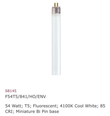 Case Of 40 Satco Hygrade S8145 4100K 54-Watt Mini Bi Pin T5 HO High Lamp Bulbs - Image 1 of 3