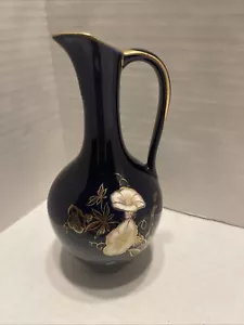 Staffel Limbur kobaltblau Vase Krug, weiß & blau in Gold getrimmt 7" Vintage - Bild 1 von 8
