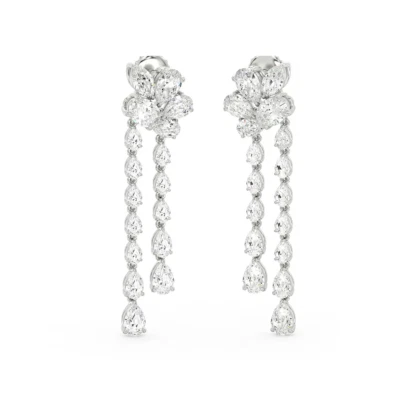 Серьги-гвоздики из белого золота 18 карат с овальной грушей 7 карат Lab Created E F V S - Изображение 1 из 4