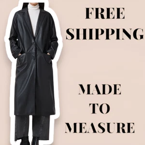New Stylish Wild Women's long black Overcoat bomber 100% Real Leather jacket. - Picture 1 of 6