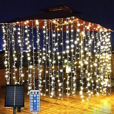 Outdoor Solar Curtain Fairy String Lights Hanging Gazebo Patio Window Garden - Image 1 of 4