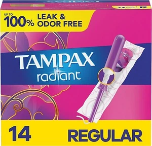 Tampax Radiant Tampons Unscented 13ct (missing 1) Regular Absorbency - Picture 1 of 9